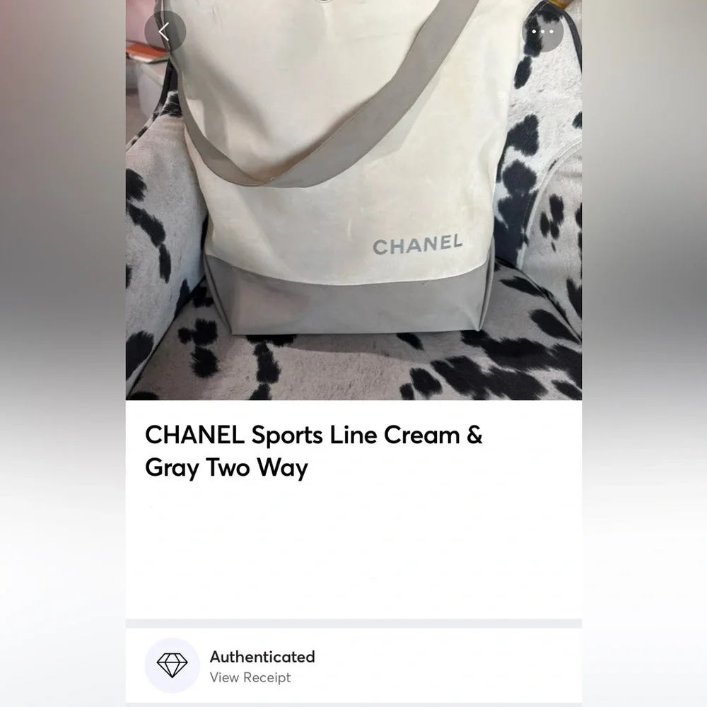 CHANEL Sports Line Cream & Gray Zip Top Tote